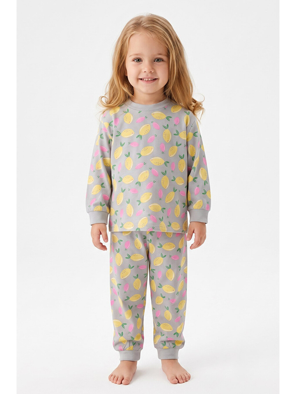 Gri %100 Pamuk Ve Baskılı Kız Çocuk Pijama Takımı 9-36 Ay 12741ıs-2