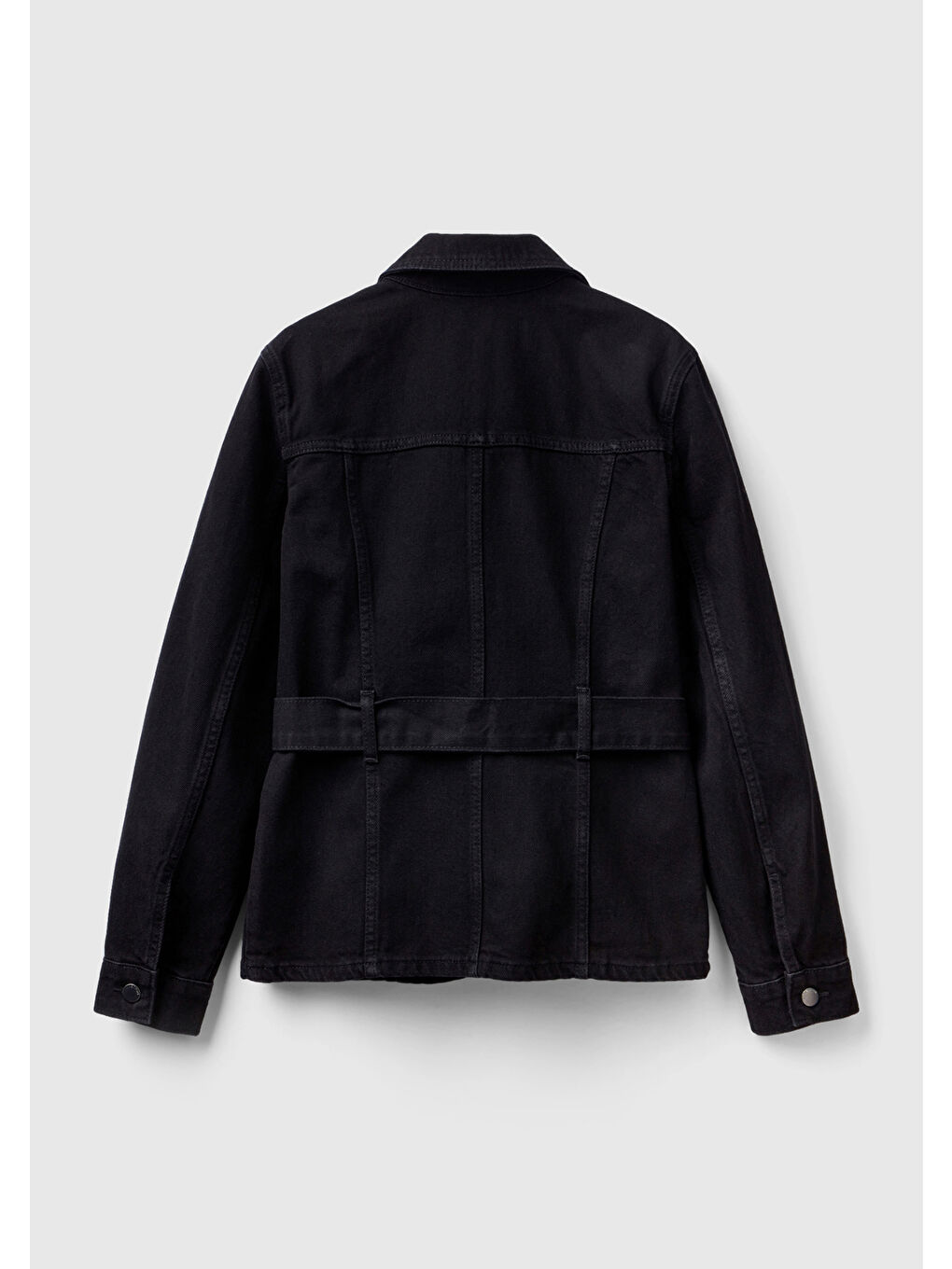 Kadın Siyah Belden Bağlamalı Denim Ceket-3