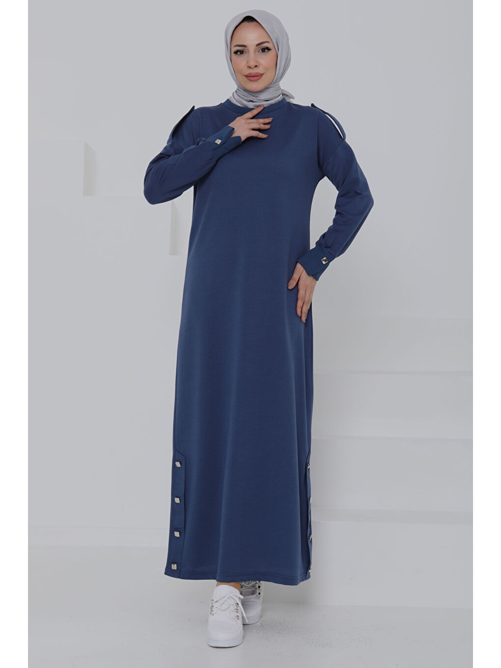 İndigo Düğme Detaylı Elbise Indigo - 27045