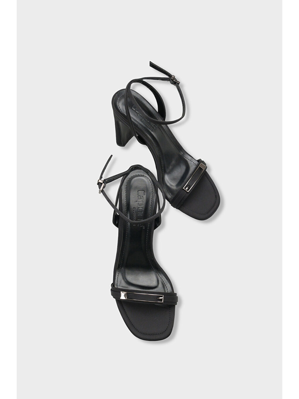 Siyah Bessy Kare Burunlu Yüksek Topuklu Metal Aksesuarlı Bilekten Bantlı Kadın Ayakkabı-5