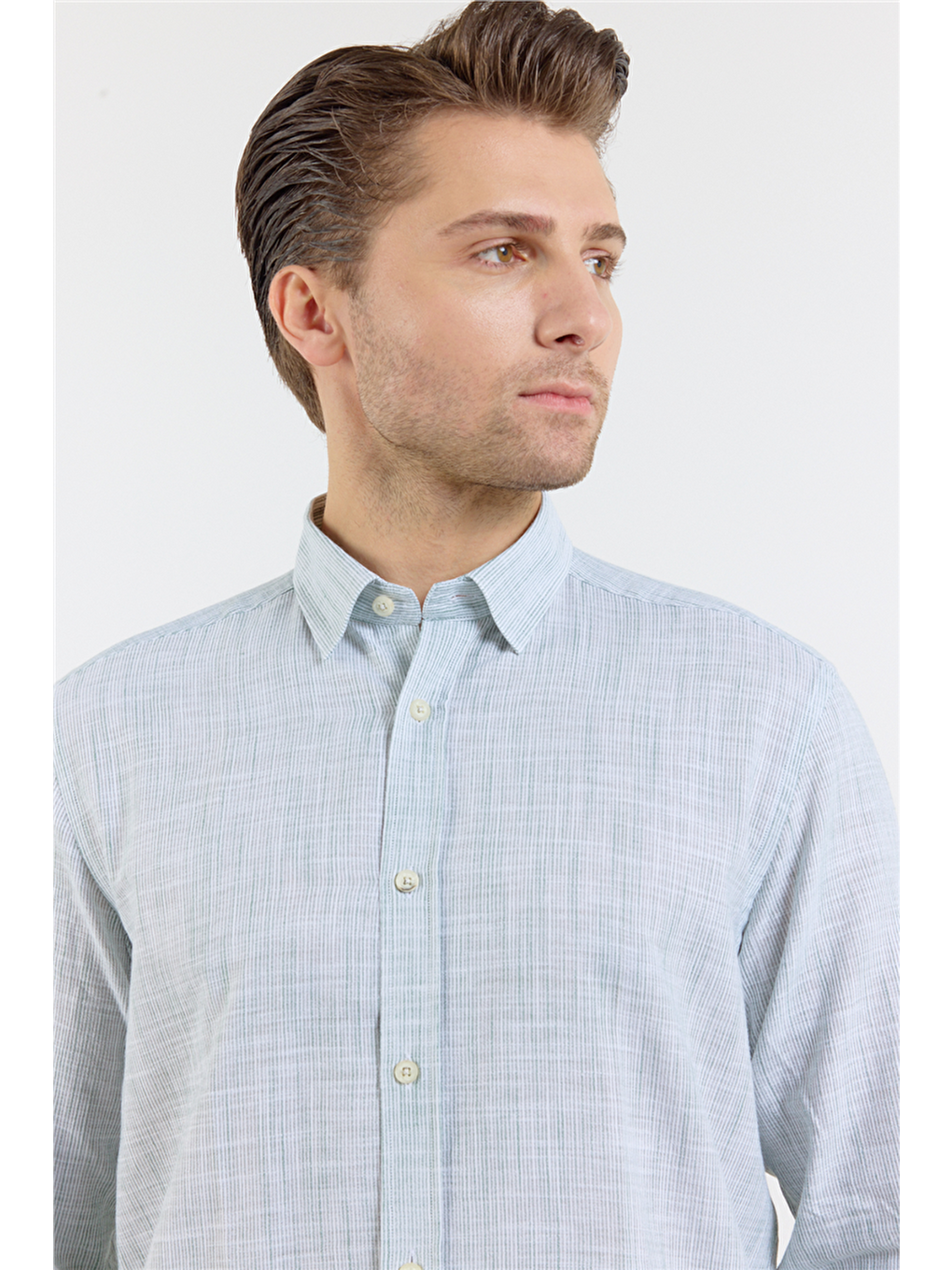 Açık Yeşil Uzun Kol Cepsiz Pamuk Casual Comfort Fit Gömlek 1004250127-3