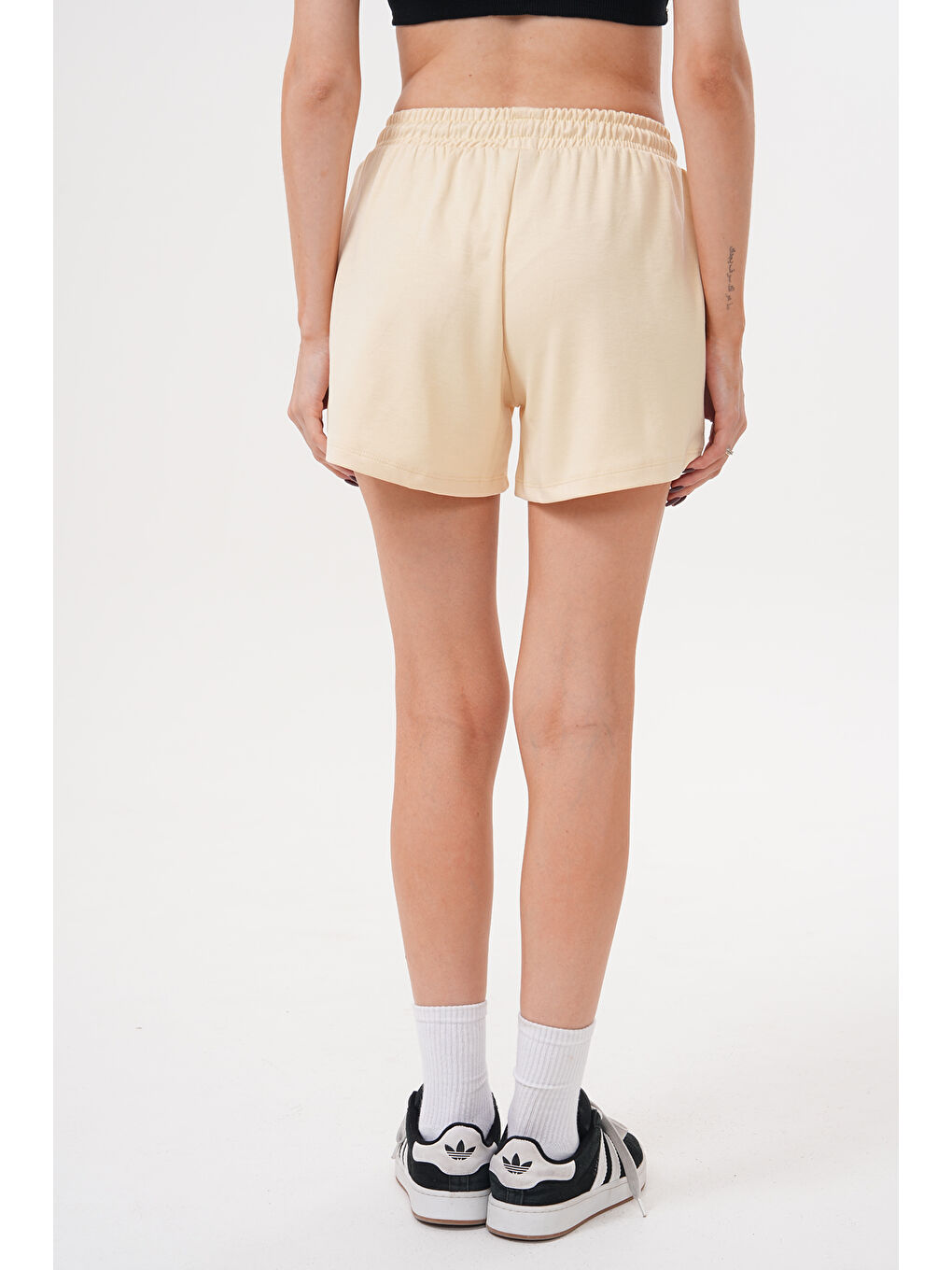 Sarı Kadın Modal Şort Beli Lastikli Cepli Şort MODAL-ŞORT-2