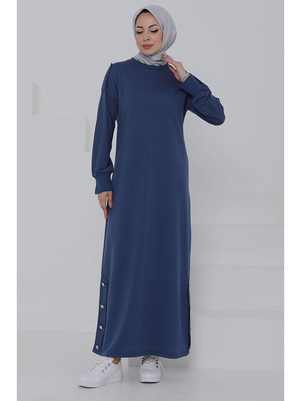 İndigo Düğme Detaylı Elbise Indigo - 27045-1