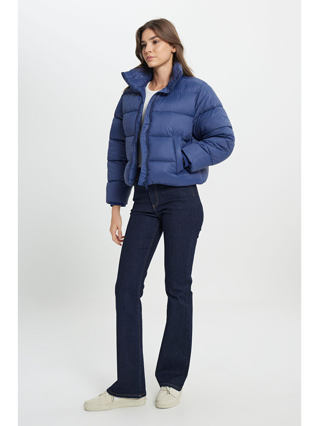 Loose Fit Rahat Kesim Lacivert Şişme Mont-4