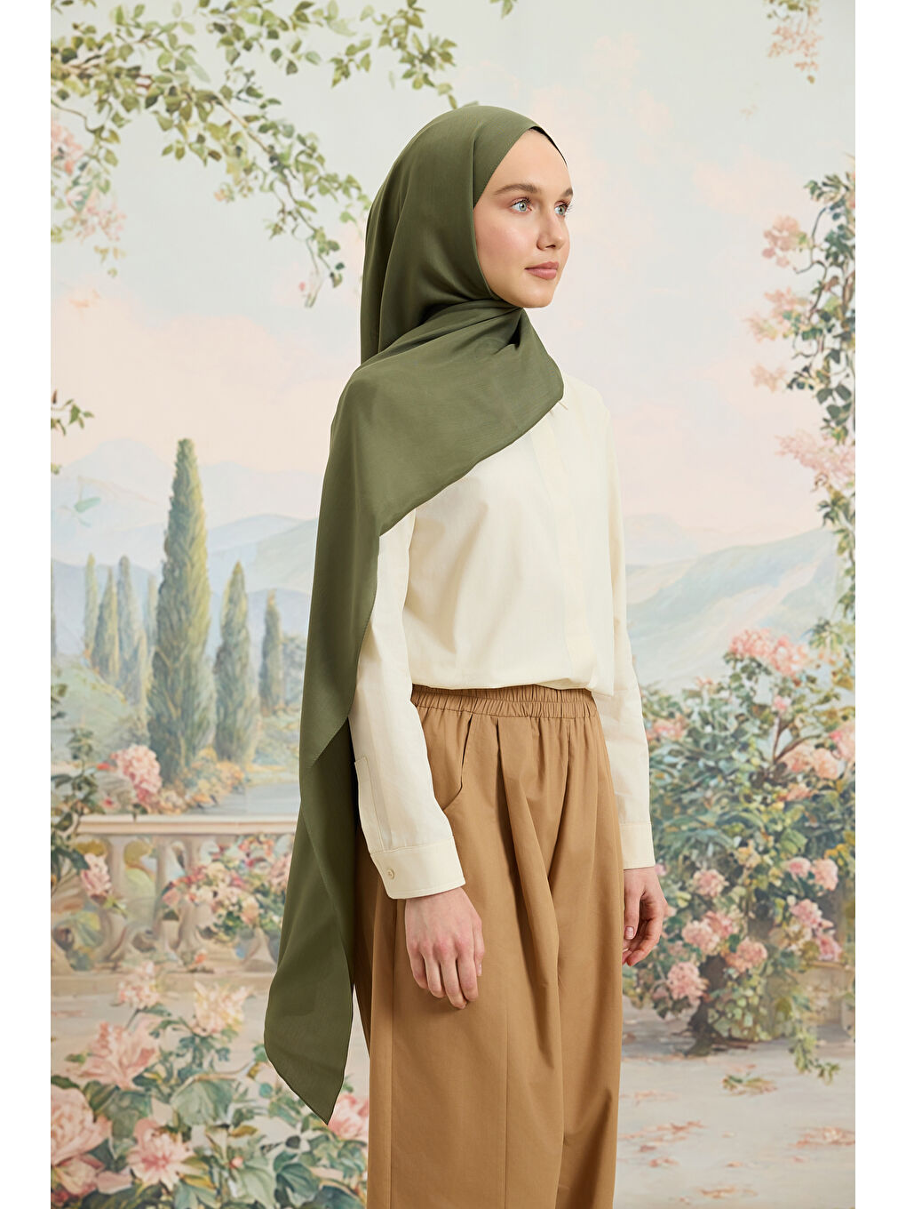 Floş Viskon Düz Şal Haki Yeşil-4