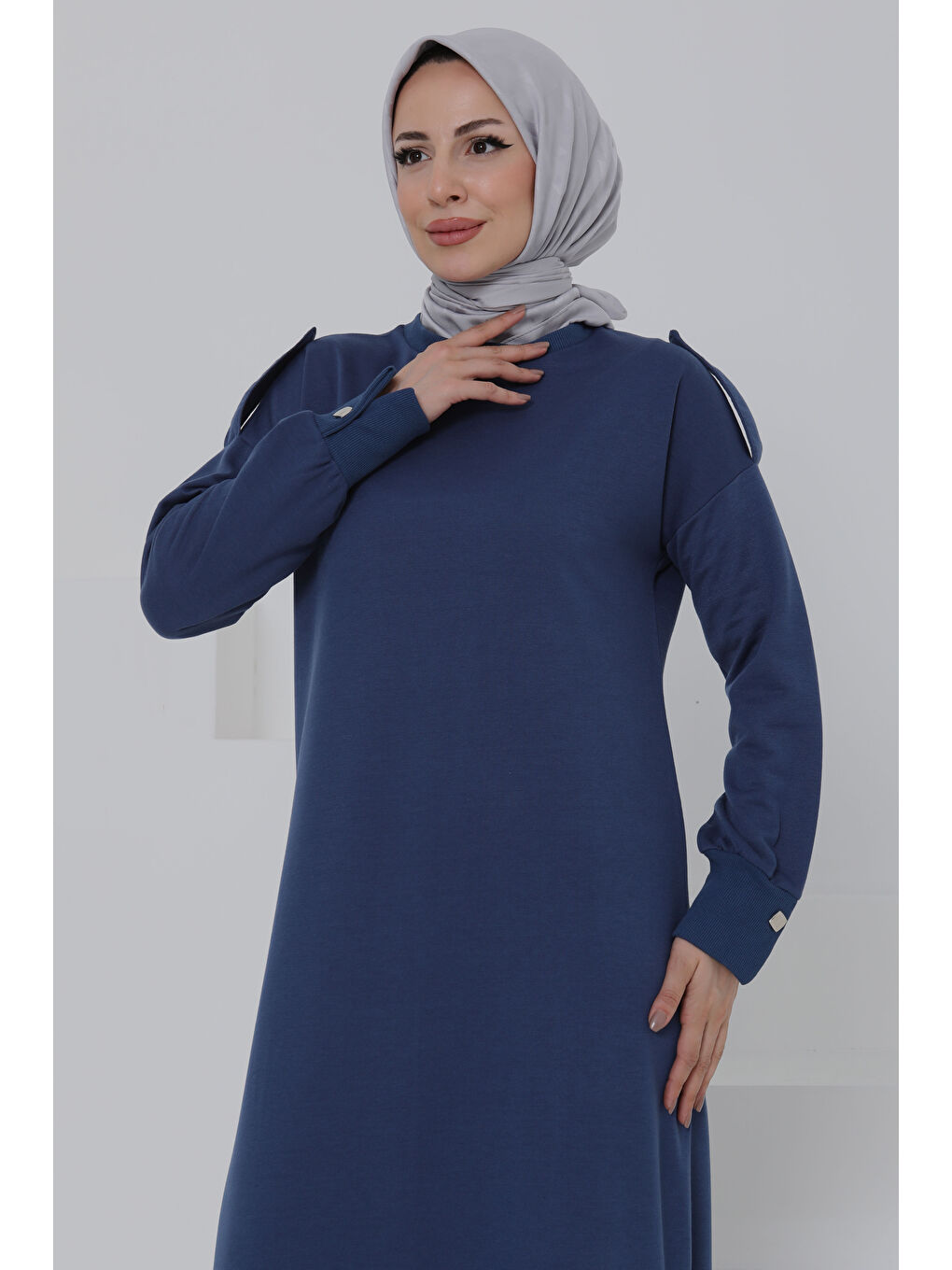 İndigo Düğme Detaylı Elbise Indigo - 27045-2