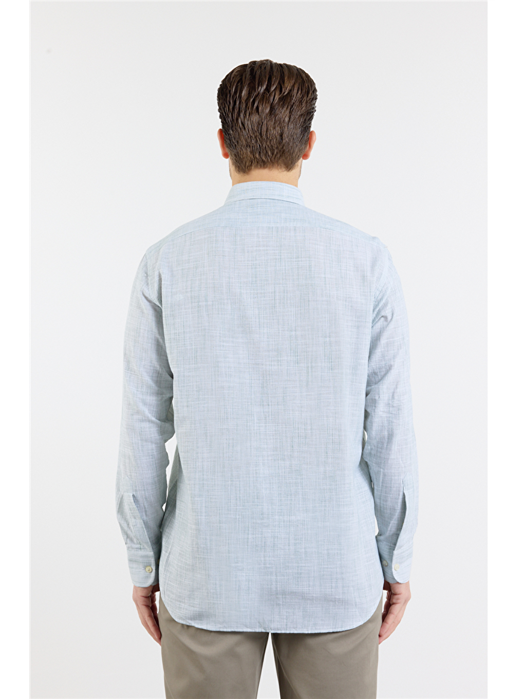 Açık Yeşil Uzun Kol Cepsiz Pamuk Casual Comfort Fit Gömlek 1004250127-4