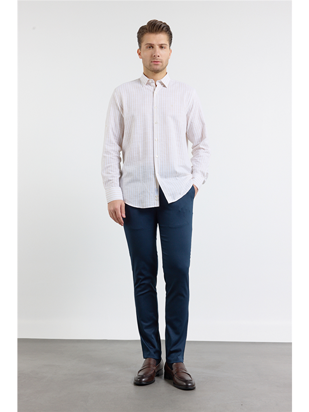 Bej Kısalabilir Kol Cepsiz Pamuk Casual Comfort Fit Gömlek 1004250128-1