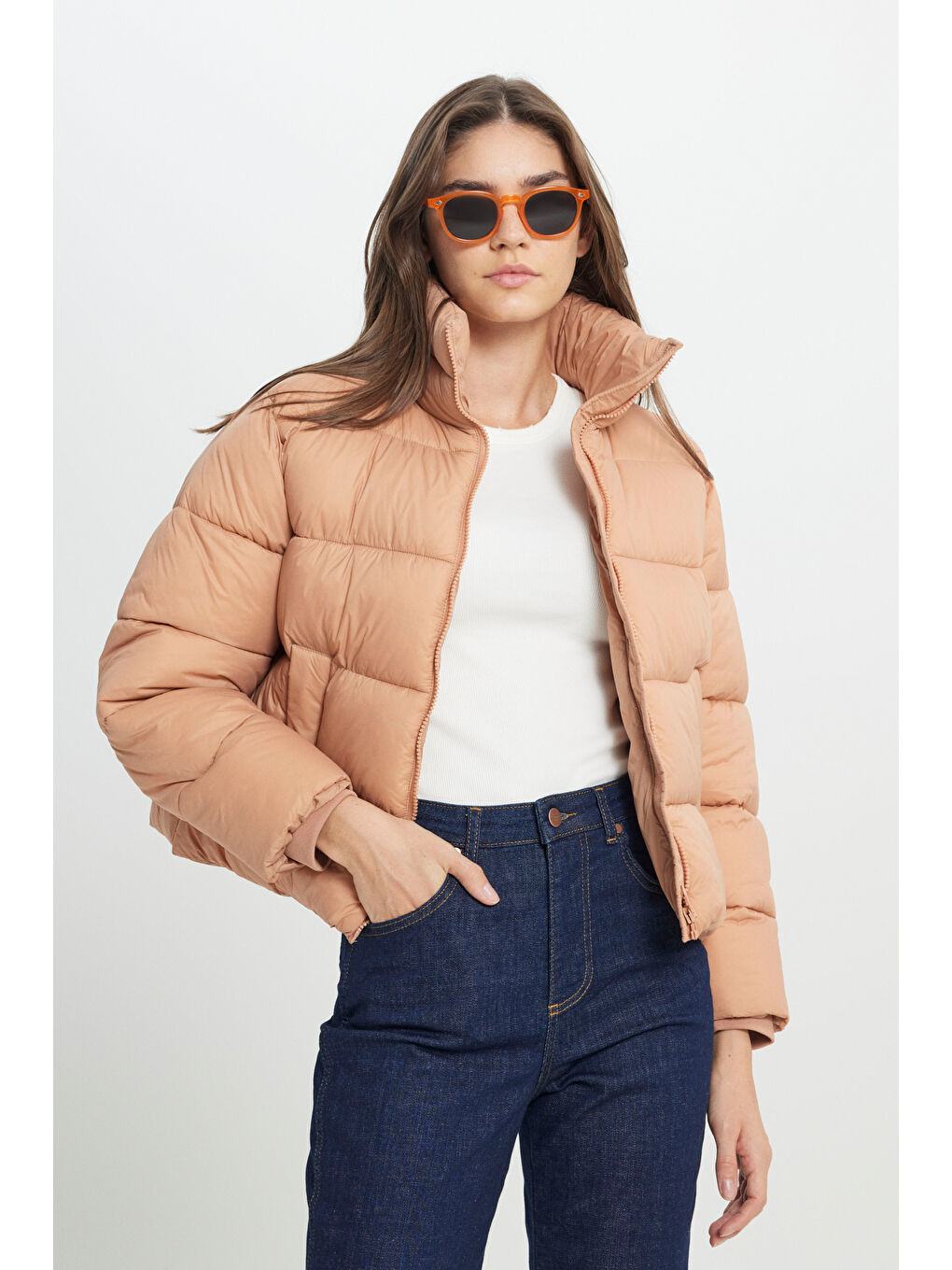 Loose Fit Rahat Kesim Pembe Şişme Mont