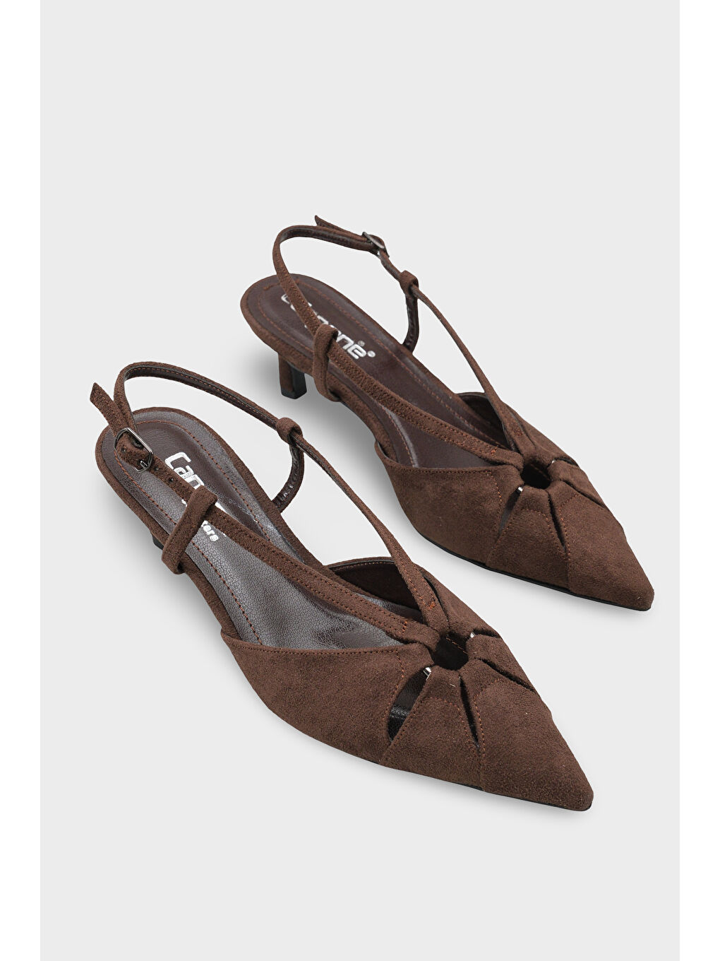 Kahverengi Faydra Sivri Burunlu Orta Topuklu Arkası Açık Kadın Ayakkabı-1