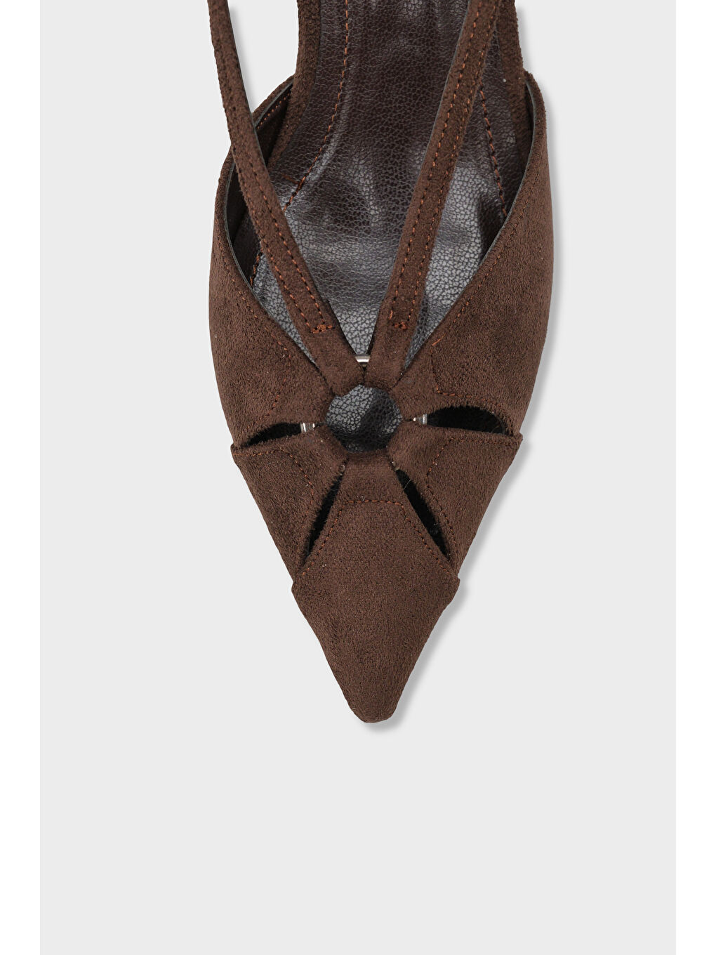 Kahverengi Faydra Sivri Burunlu Orta Topuklu Arkası Açık Kadın Ayakkabı-2