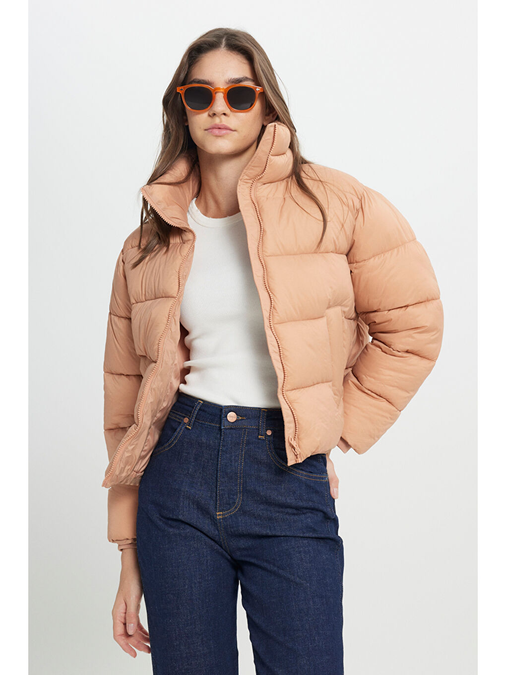 Loose Fit Rahat Kesim Pembe Şişme Mont-1