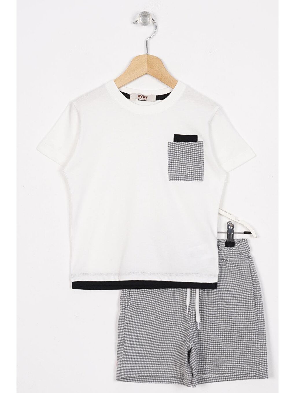 Gri Bisiklet Yaka Erkek Çocuk Şortlu Takım