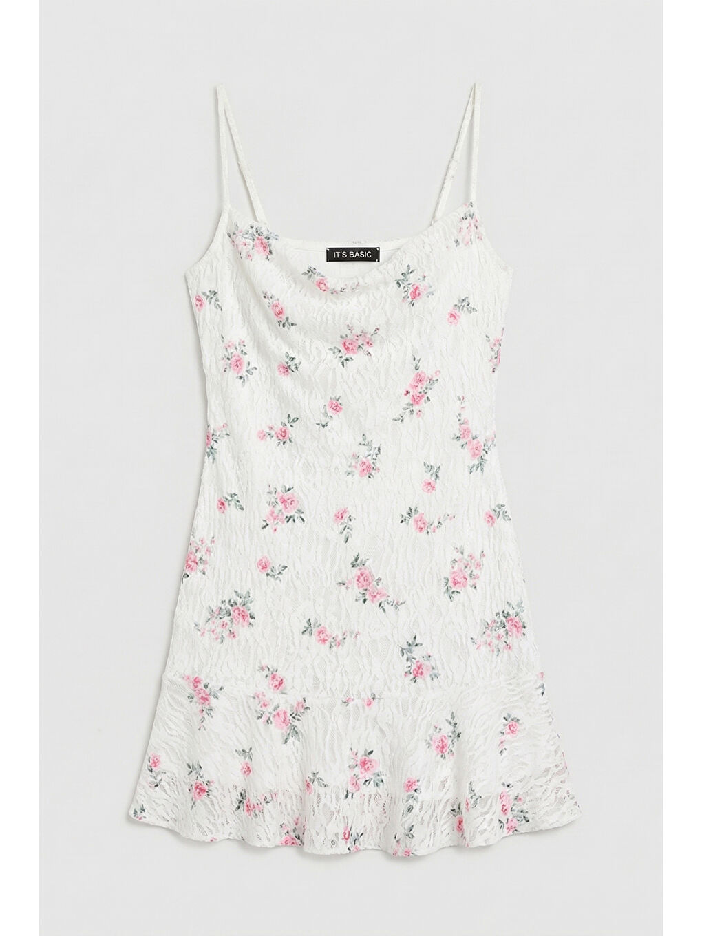 Kadın Beyaz s6 Çiçek Desen-1 Esnek Kumaş Askılı Mini Elbise-2