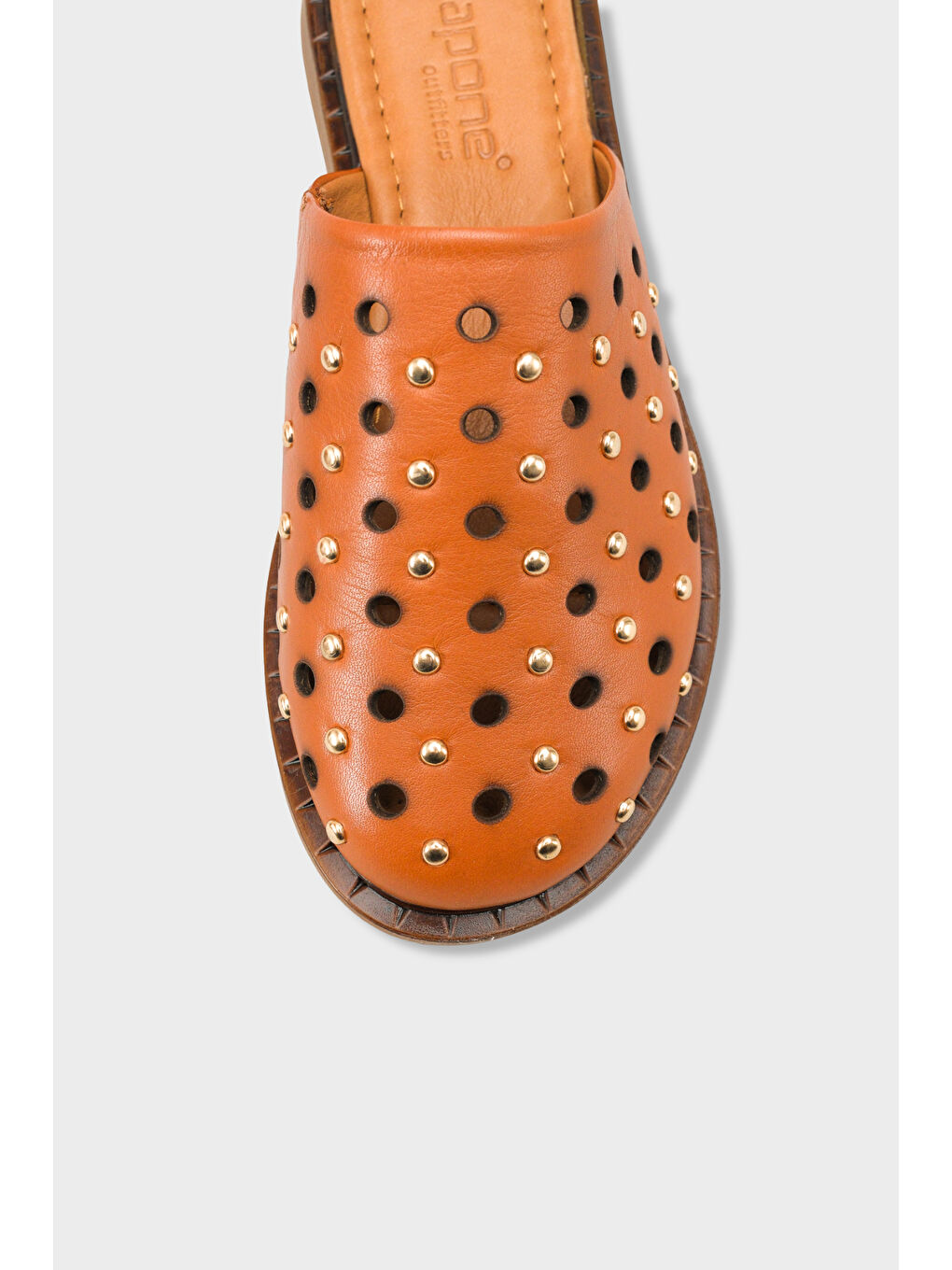 Kahverengi Lidia Hakiki Deri Düz Topuklu Zımbalı Kadın Sabo Terlik-2