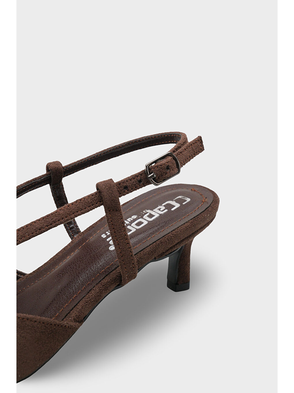 Kahverengi Faydra Sivri Burunlu Orta Topuklu Arkası Açık Kadın Ayakkabı-3