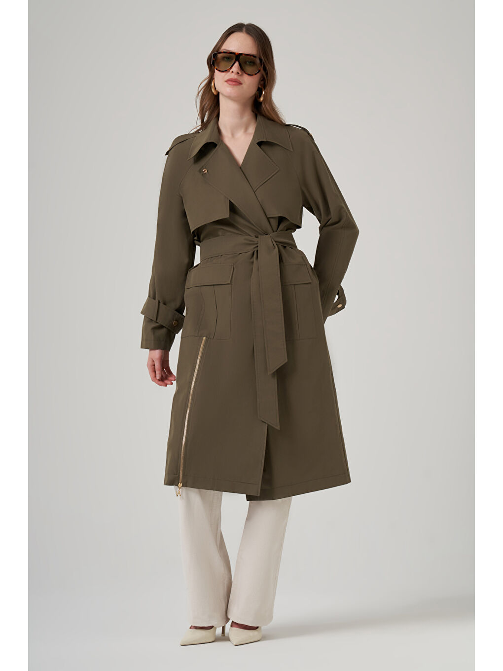 Kuşak Detay Kap Ceket 6045 Haki