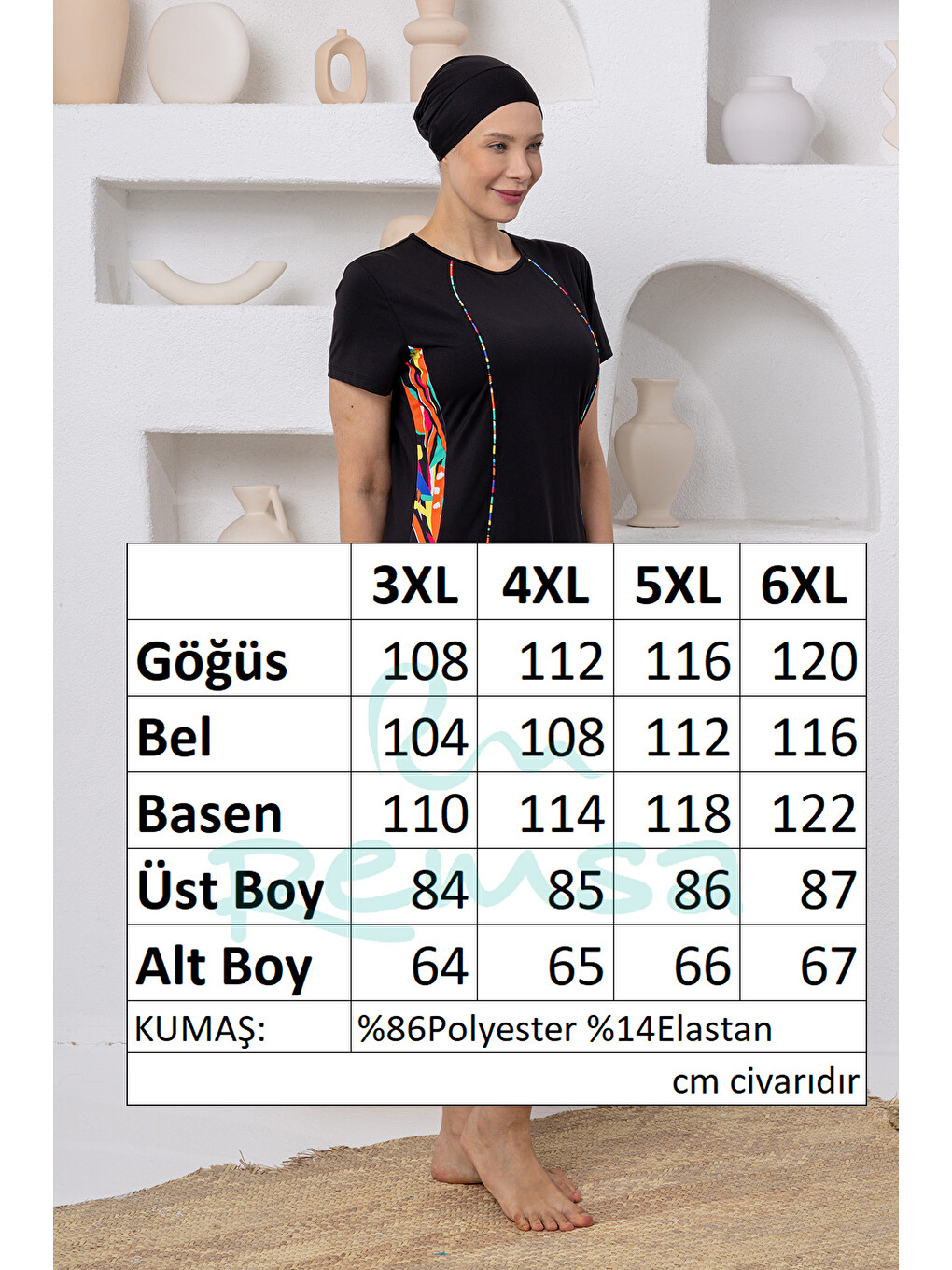 Büyük Beden Kısa Kollu Yarı Kapalı Mayo 2804 Siyah01-3