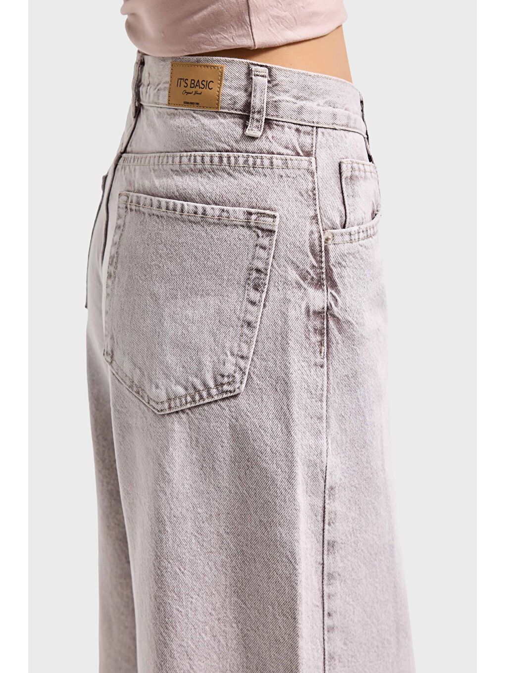 Bej Kadın Taş Rengi Hera 4s6-158 Palazzo Fit %100 Pamuk Denim Jean-1