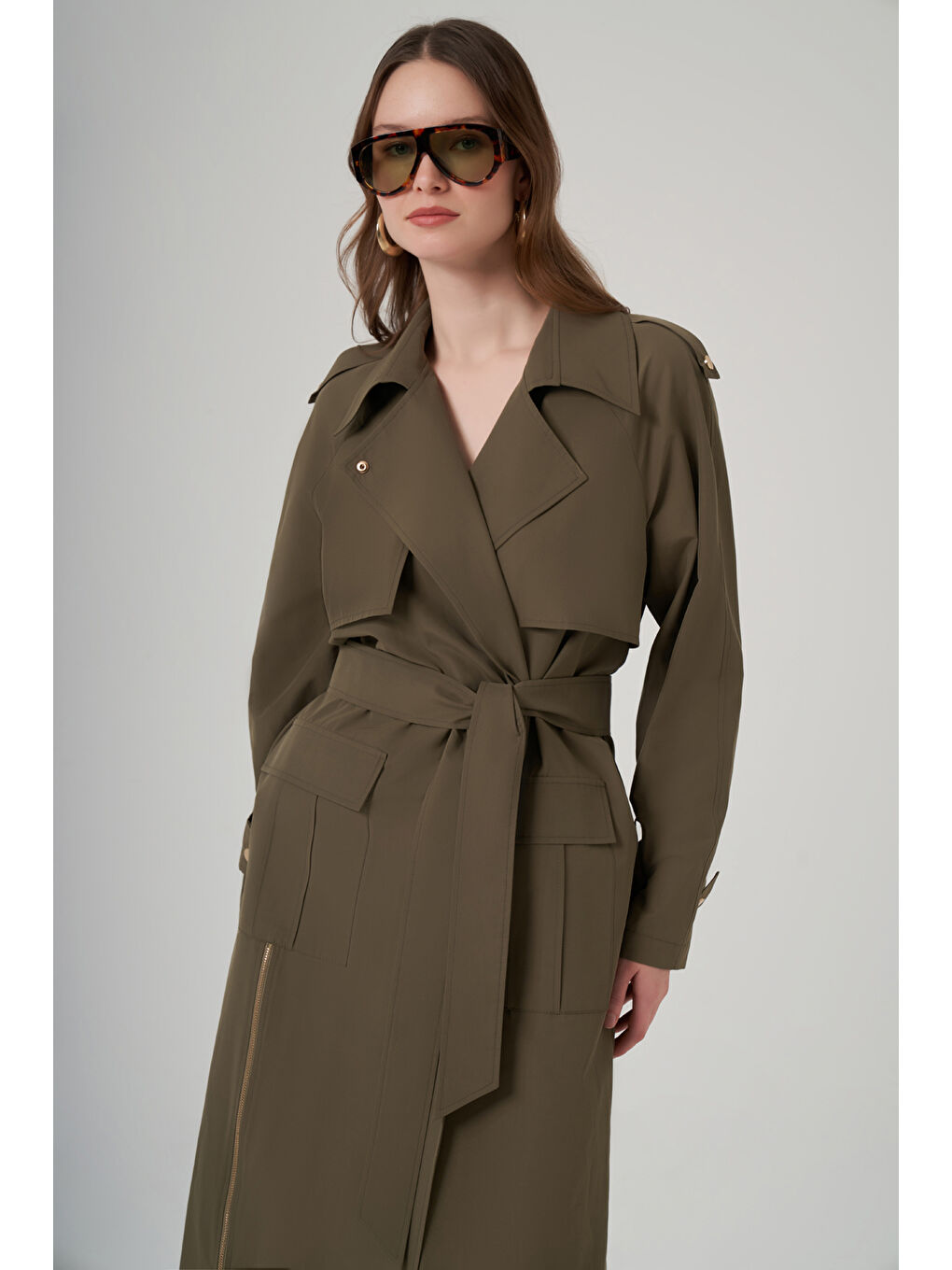 Kuşak Detay Kap Ceket 6045 Haki-1