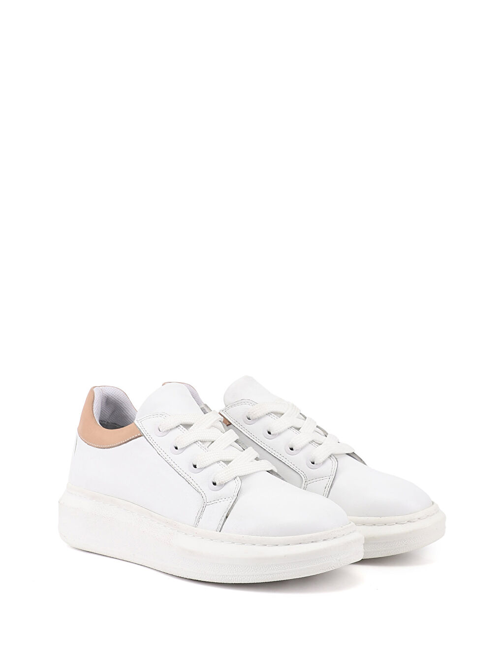 Beyaz Kadın CANLI BEYAZ Bağcıklı Dolgu Taban Hakiki Deri Sneaker-1