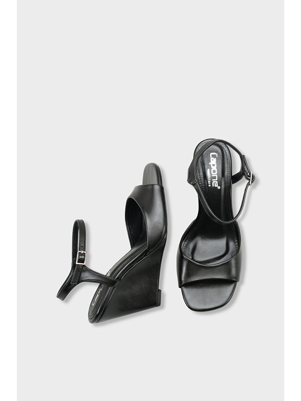 Siyah Fanni Hakiki Deri Astarlı Feta Dolgu Topuklu Bilekten Bantlı Kadın Ayakkabı-4