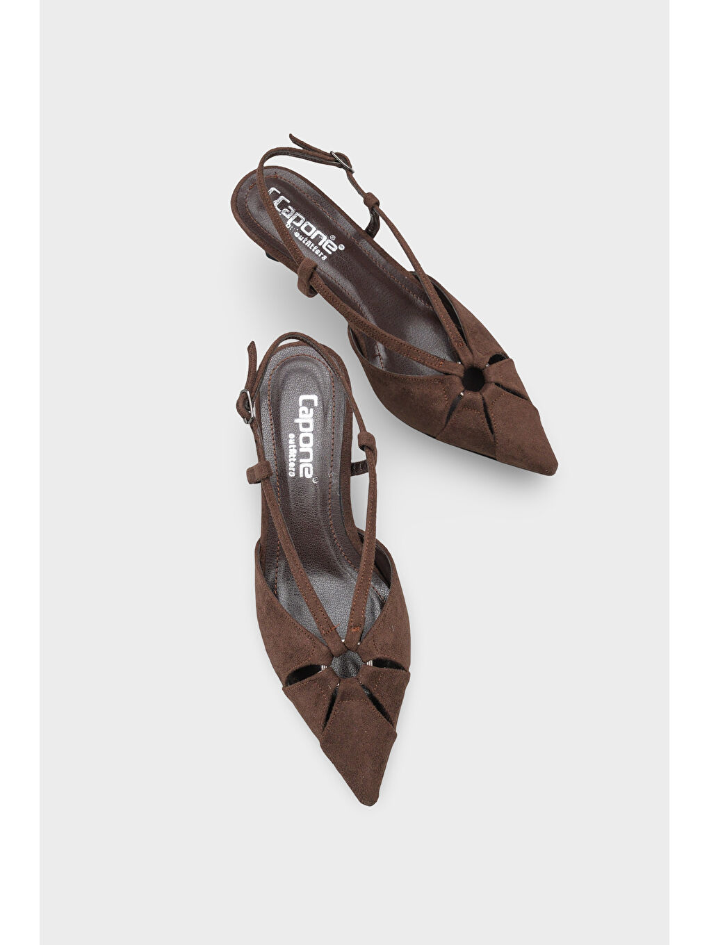 Kahverengi Faydra Sivri Burunlu Orta Topuklu Arkası Açık Kadın Ayakkabı-5