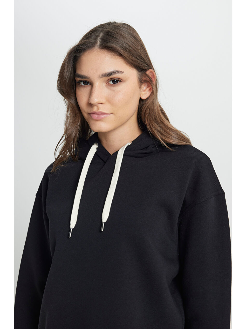 Regular Fit Normal Kesim Kapüşonlu İçi Polarlı Siyah Sweatshirt-5