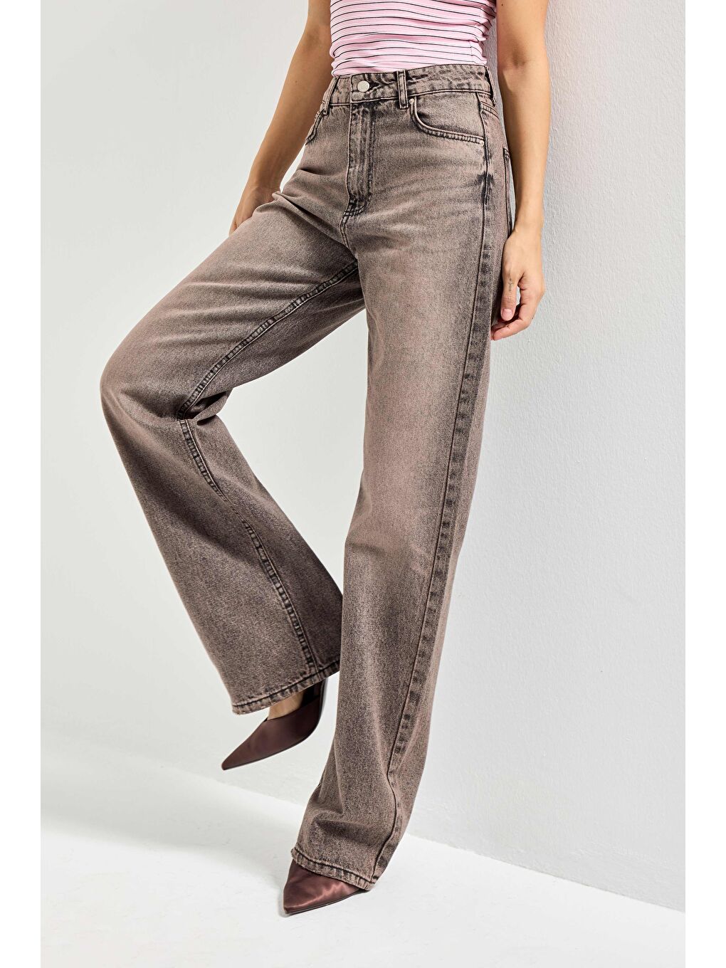 Kahverengi Kadın Kahve Jean Rengi Doris 4s6-166 Straight Fit Yüksek Bel %100 Pamuk Denim Jean