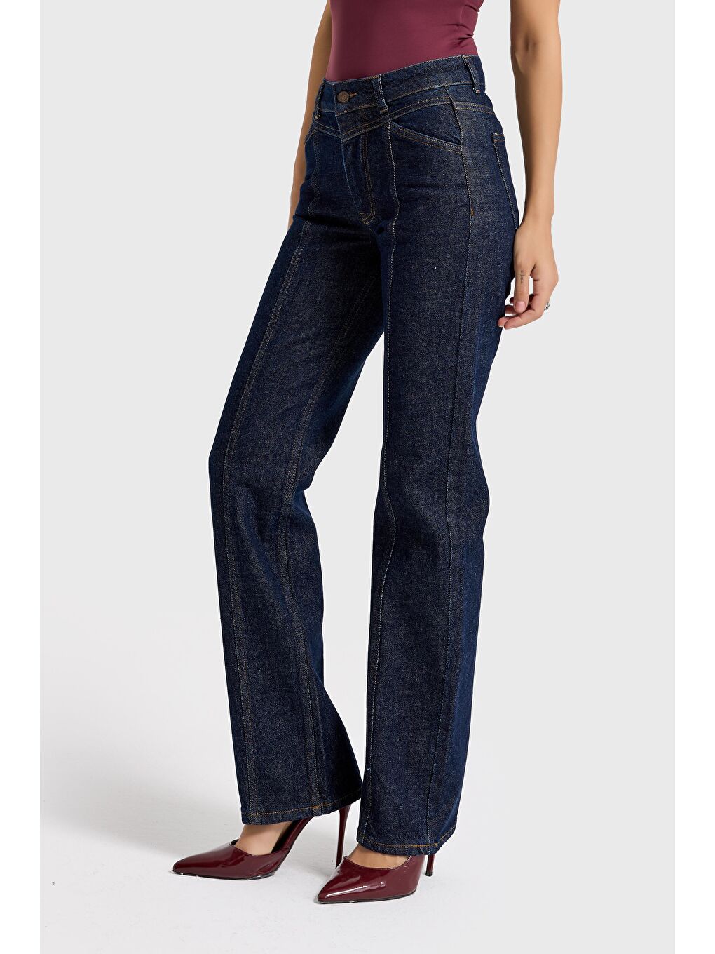 Kadın İndigo Renk 7s6-50 Straight Slim Fit %100 Pamuk Denim Jean