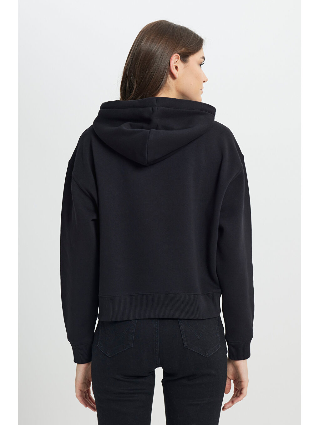 Regular Fit Normal Kesim Kapüşonlu İçi Polarlı Siyah Sweatshirt-6