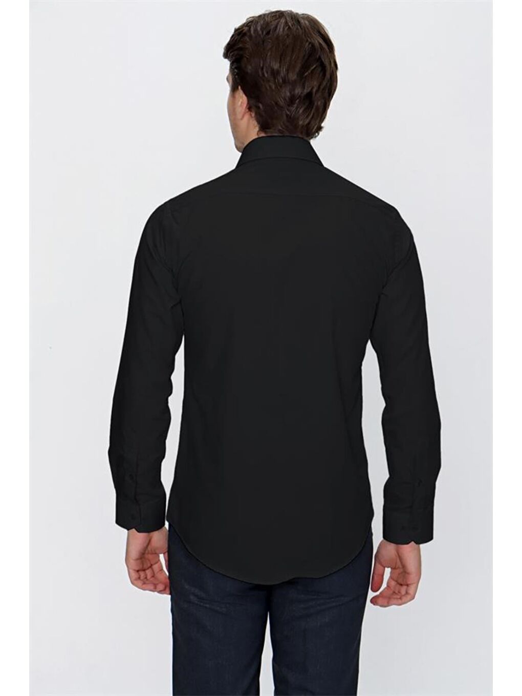 Siyah Klasik Yaka Uzun Kol Cepsiz Slim Fit Basic Pamuklu Gömlek 1004255057-3