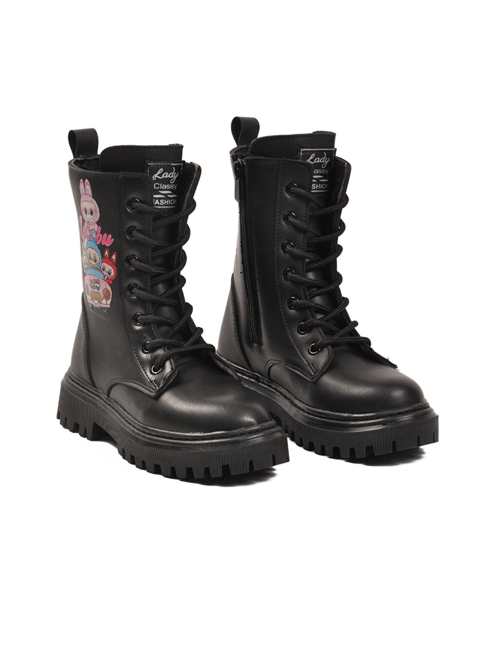 Siyah İçi Kürklü Bağcıklı Fermuarlı Kız Çocuk Bot 2005 F-2