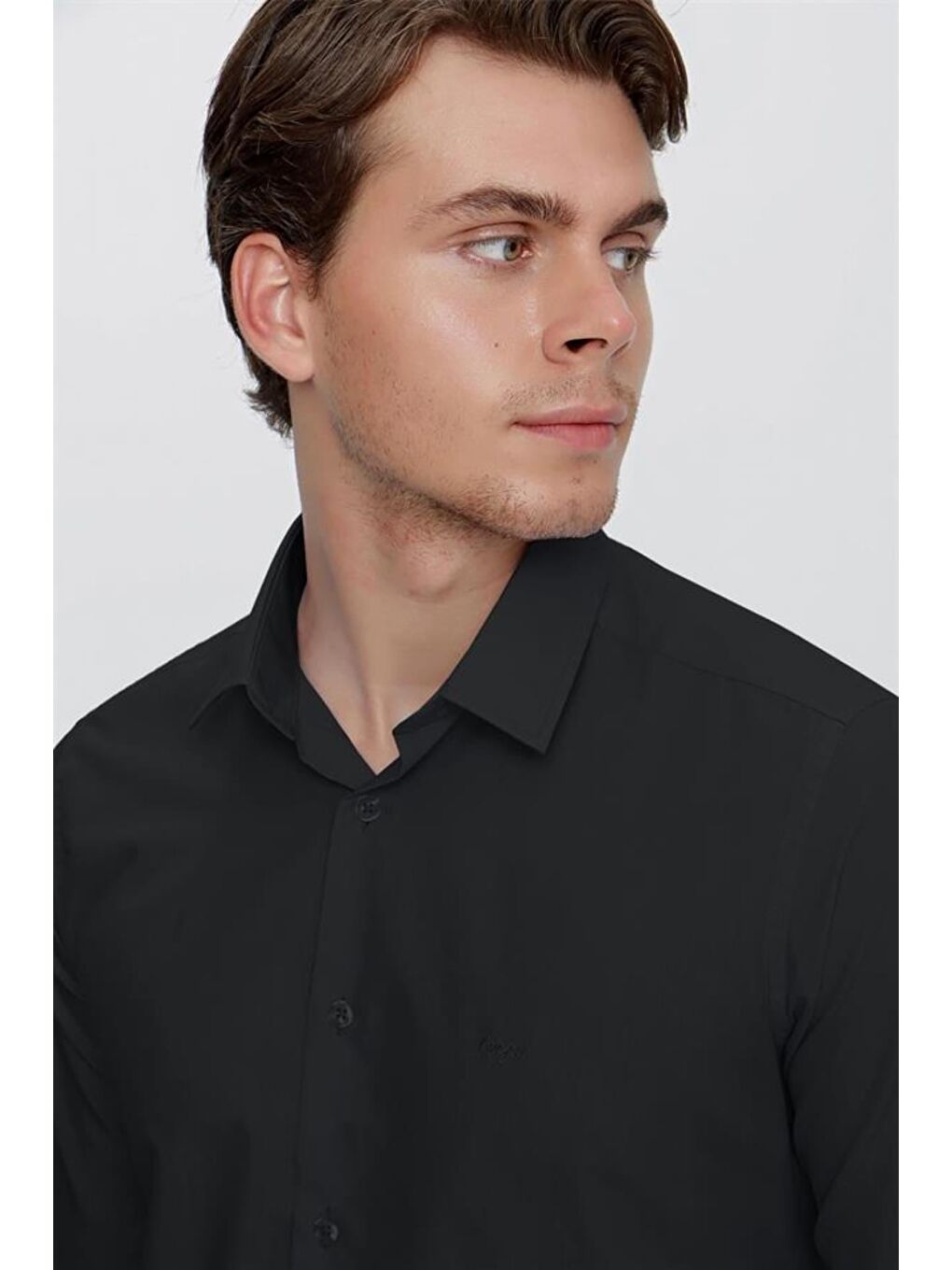 Siyah Klasik Yaka Uzun Kol Cepsiz Slim Fit Basic Pamuklu Gömlek 1004255057-4