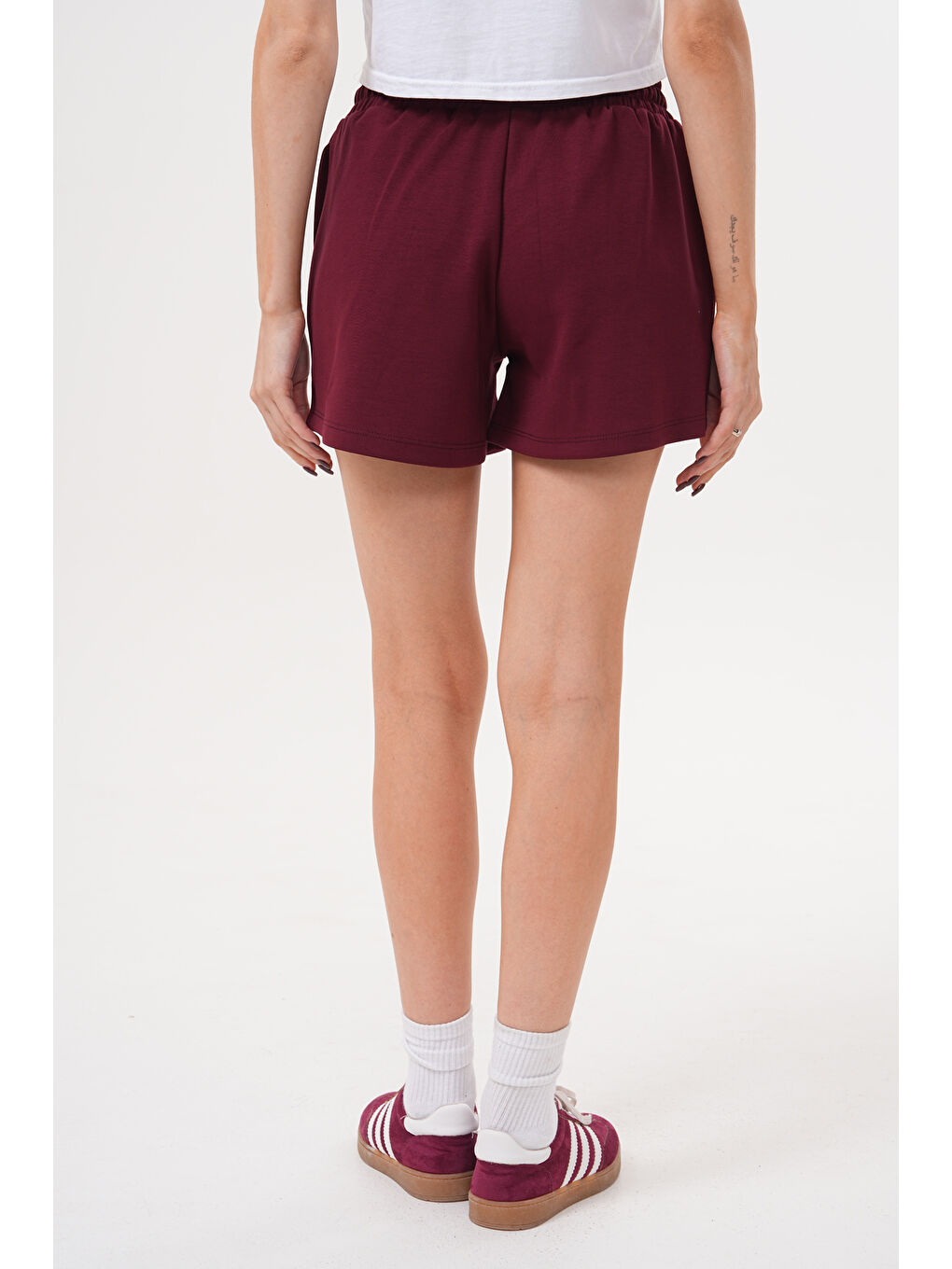 Bordo Kadın Modal Şort Beli Lastikli Cepli Şort MODAL-ŞORT-2