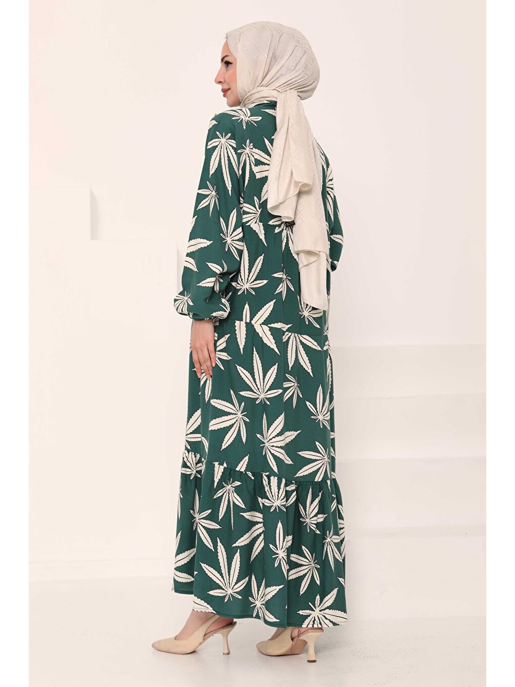 Yeşil Desenli Düğmeli Elbise Mint - 27038-4