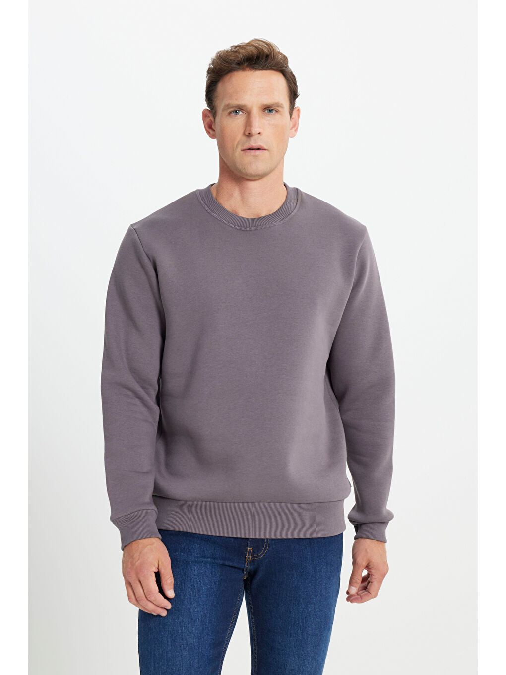 Erkek Koyu Gri Standart Fit Normal Kesim İçi Polarlı Bisiklet Yaka Sweatshirt-2