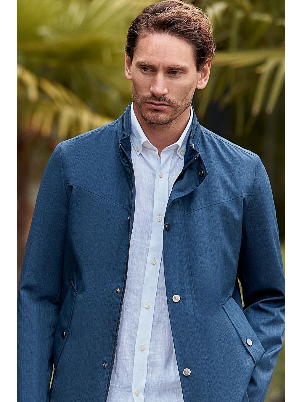 Koyu Lacivert Dik Yaka Yarım Astar Comfort Fit Rahat Kesim Casual Mont 1007240150