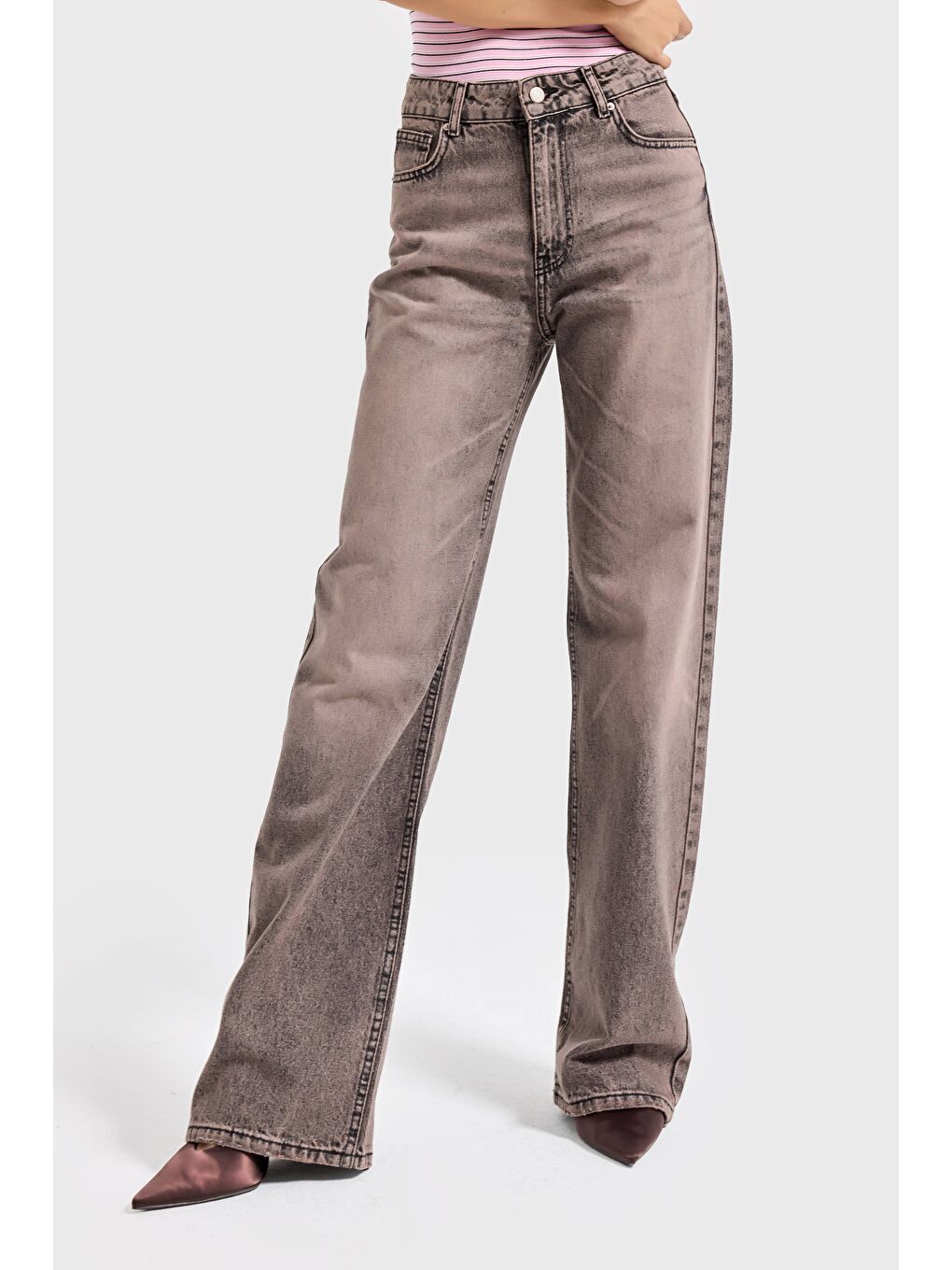 Kahverengi Kadın Kahve Jean Rengi Doris 4s6-166 Straight Fit Yüksek Bel %100 Pamuk Denim Jean-2