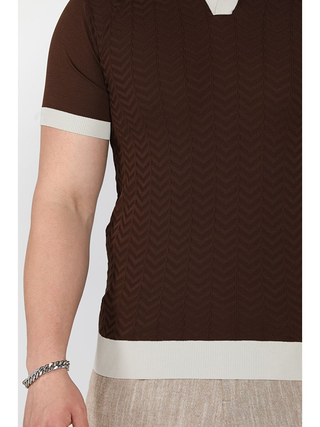 Kahverengi Polo Yaka Erkek Triko Tişört-3