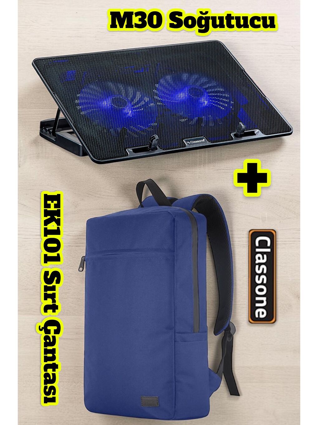 Lacivert PR-EK101 15,6' Su Geçirmez Kumaş Notebook Sırt Çantası+M30 Notebook Soğutucu-1