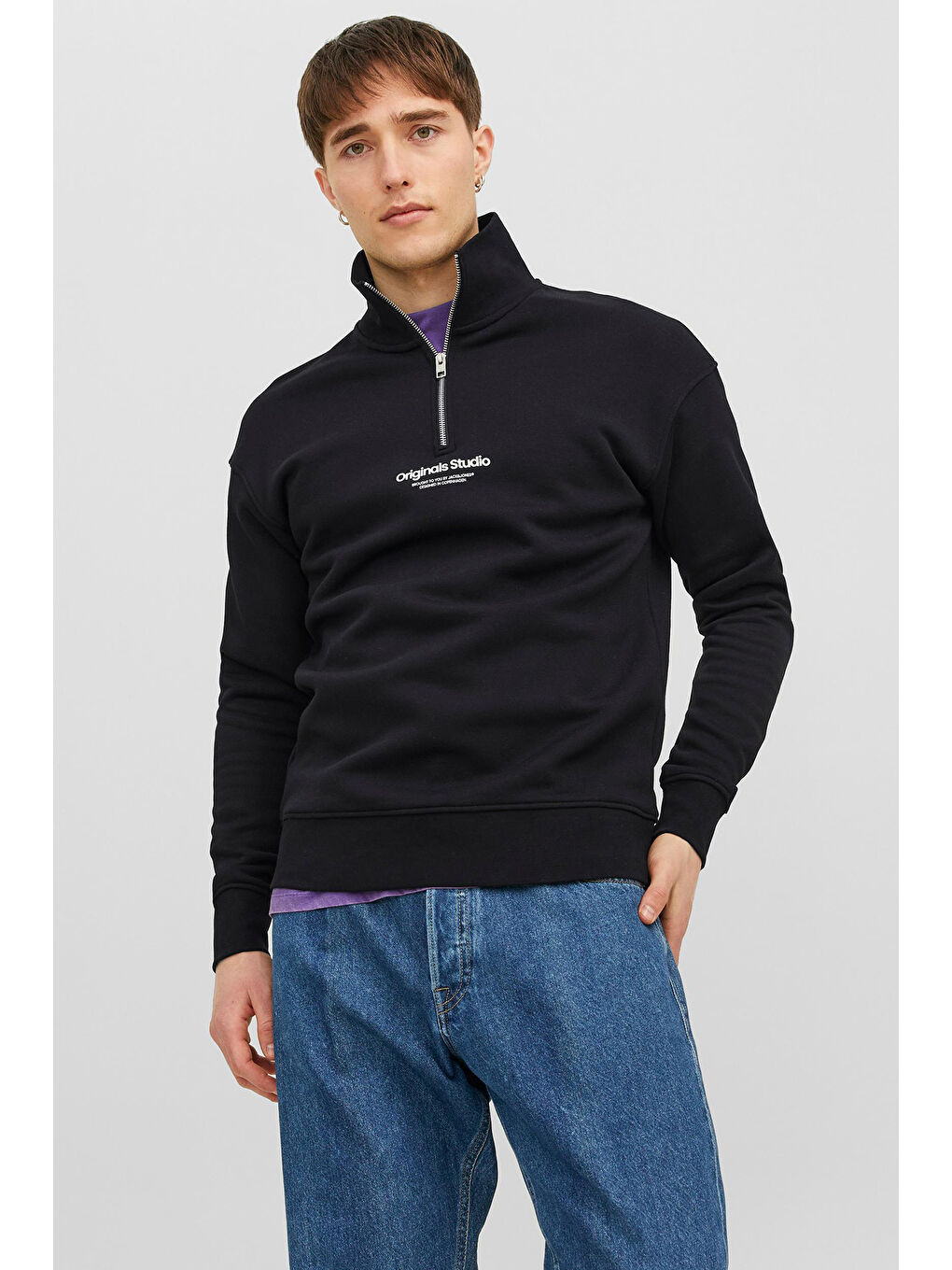 Jack & Jones Siyah Originals Jorvesterbro Yarım Fermuarlı Relaxed Fit Erkek Sweat 12241777