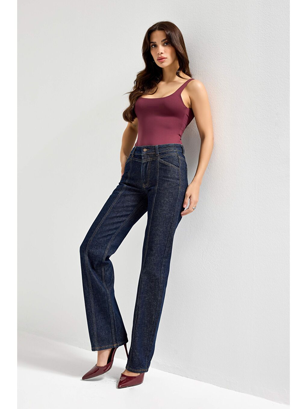 Kadın İndigo Renk 7s6-50 Straight Slim Fit %100 Pamuk Denim Jean-2