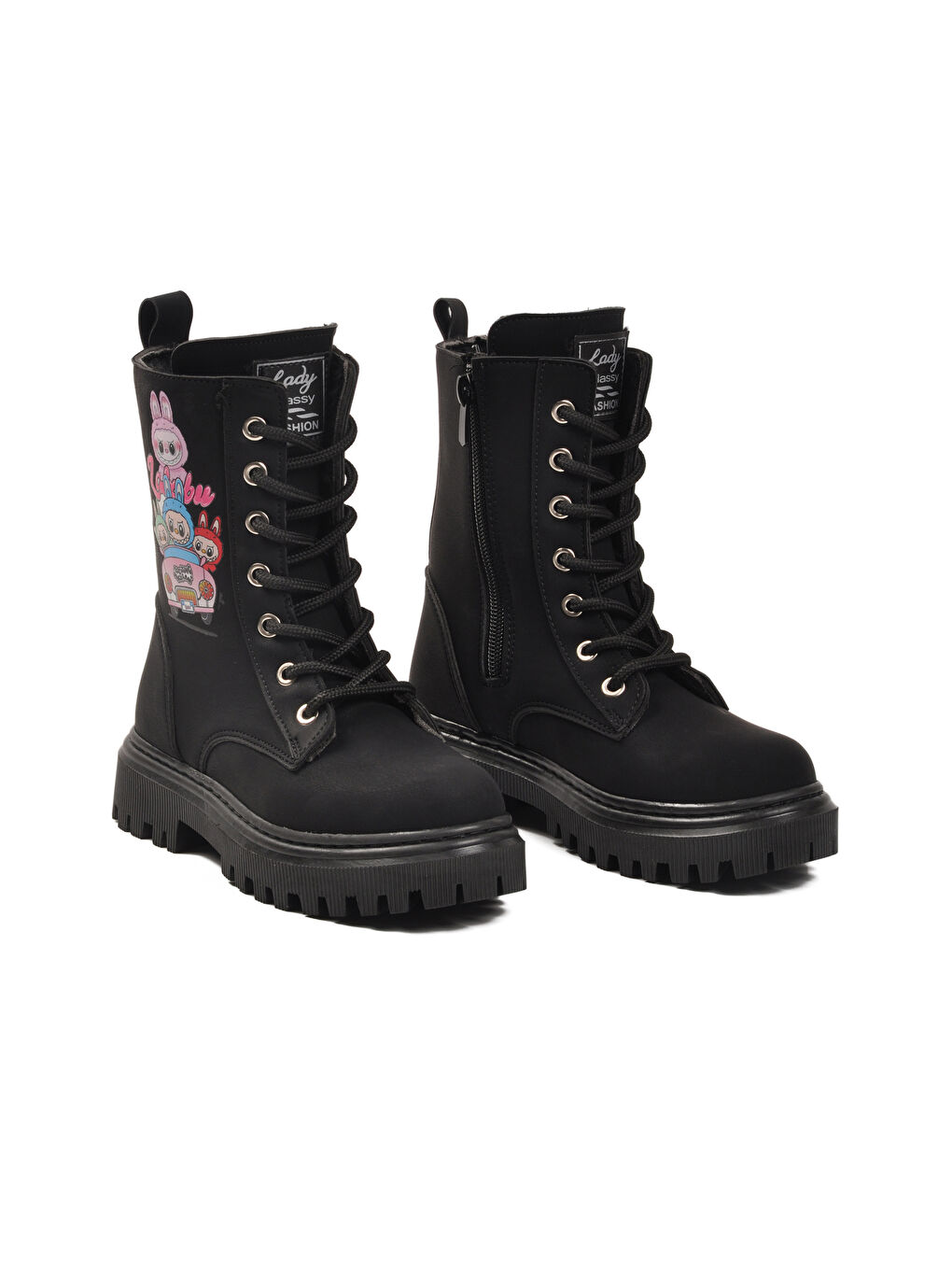 Bordo Siyah Zümrüt İçi Kürklü Bağcıklı Fermuarlı Kız Çocuk Bot 2005 F-2