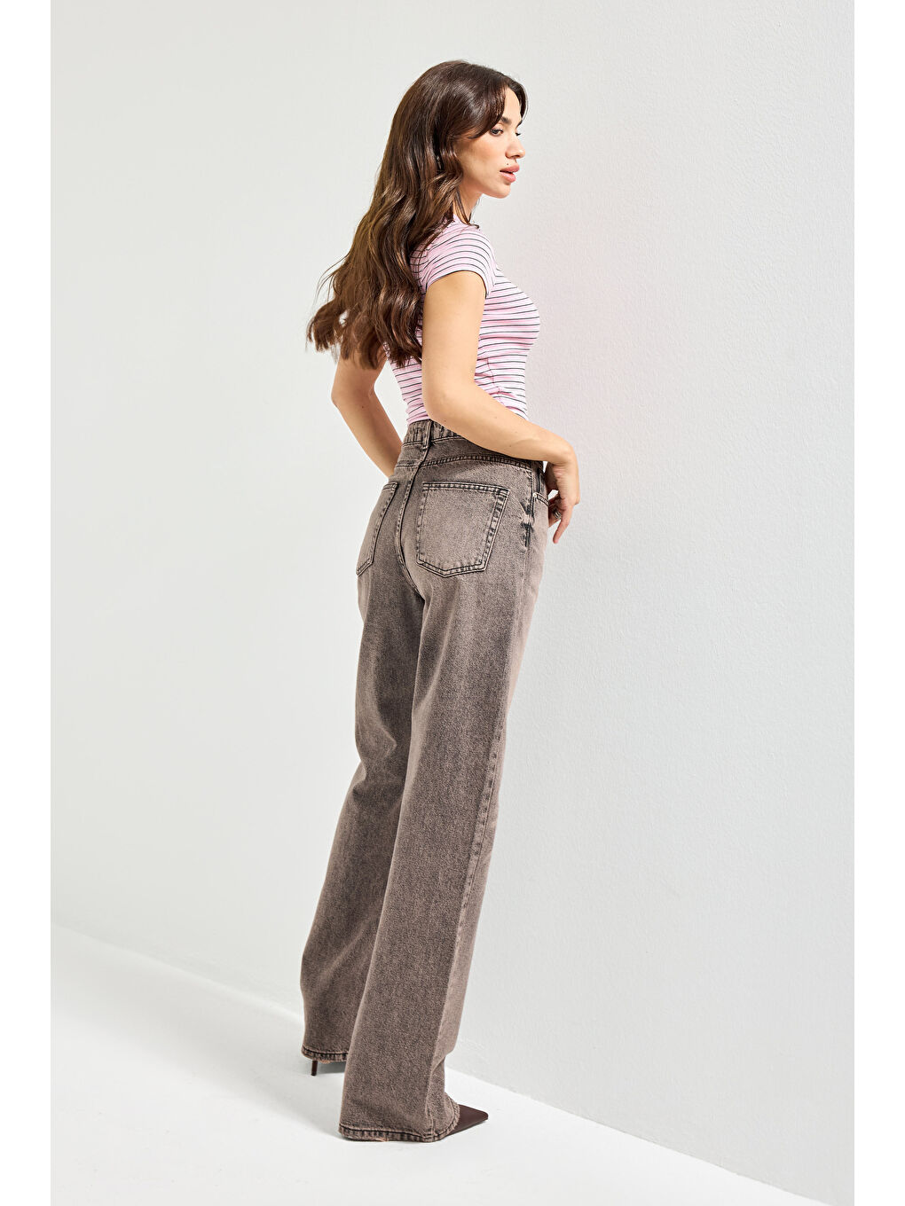 Kahverengi Kadın Kahve Jean Rengi Doris 4s6-166 Straight Fit Yüksek Bel %100 Pamuk Denim Jean-4