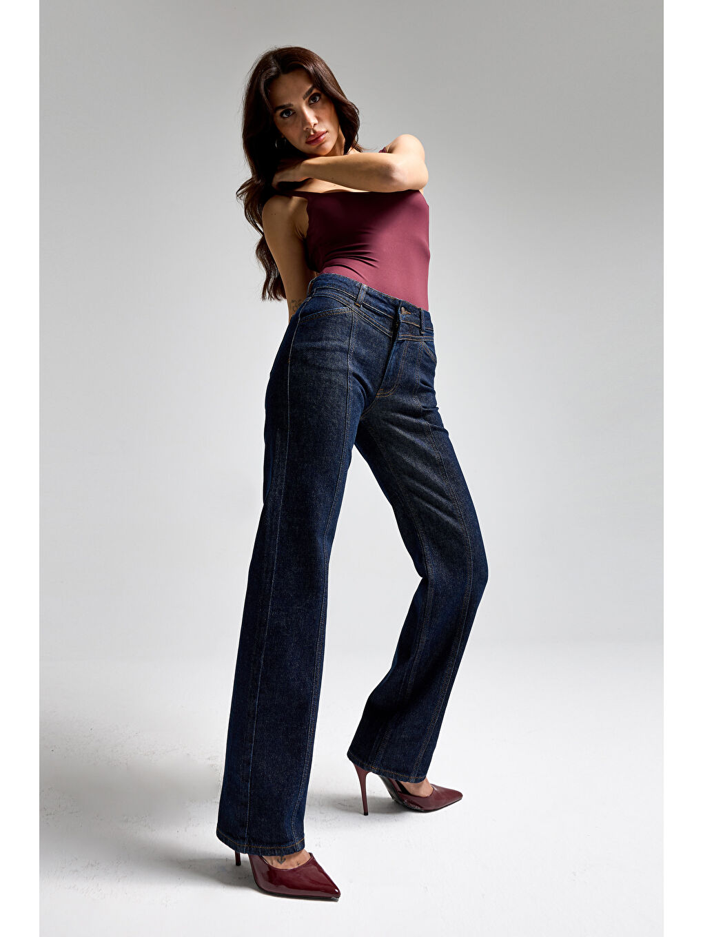 Kadın İndigo Renk 7s6-50 Straight Slim Fit %100 Pamuk Denim Jean-3