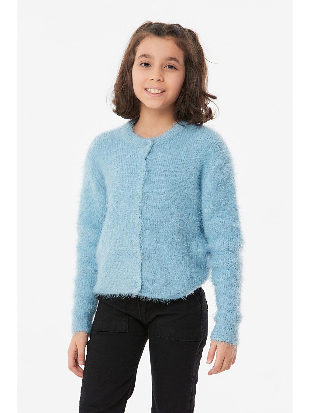 Mavi Sakallı Bisiklet Yaka Kız Çocuk Hırka