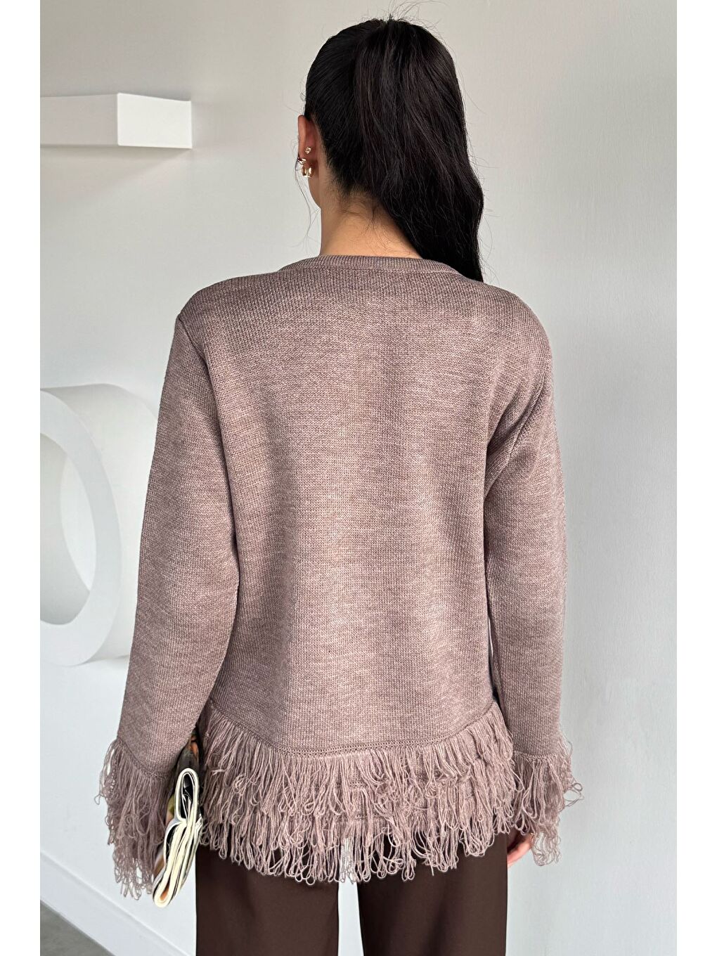 Bej Kadın Püsküllü Triko Hırka-3