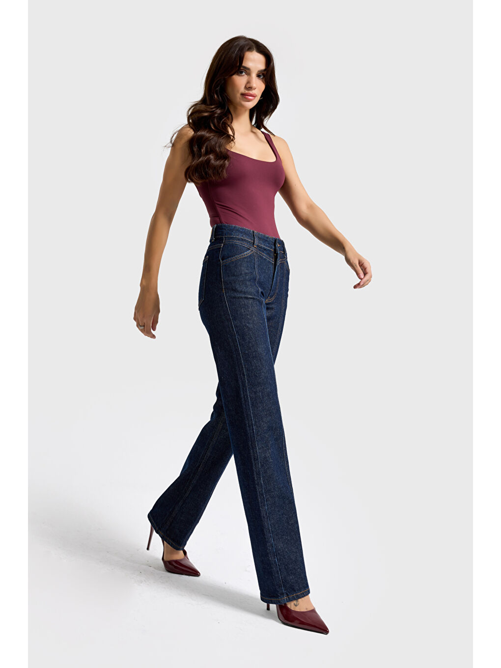 Kadın İndigo Renk 7s6-50 Straight Slim Fit %100 Pamuk Denim Jean-4