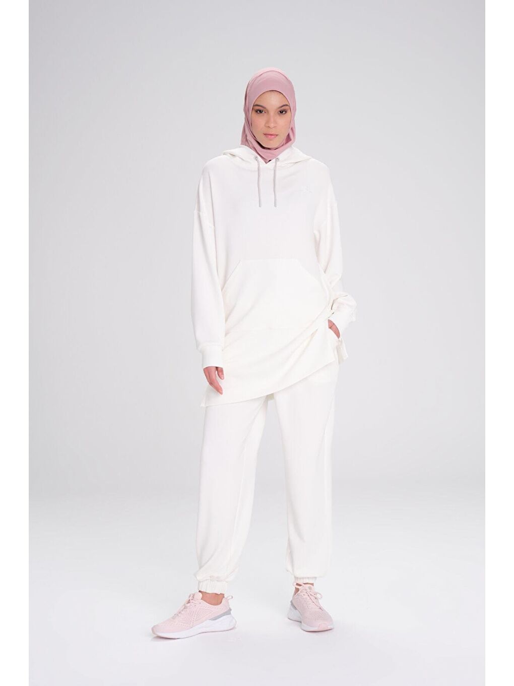 Yumuşak Dokulu Kapüşonlu Ekru Basic Günlük Sweatshirt Act 13